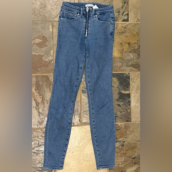 Good American Good Waist Exposed Zipper Stretch Jeans 25 0 Perfect hard to find - Picture 2 of 6
